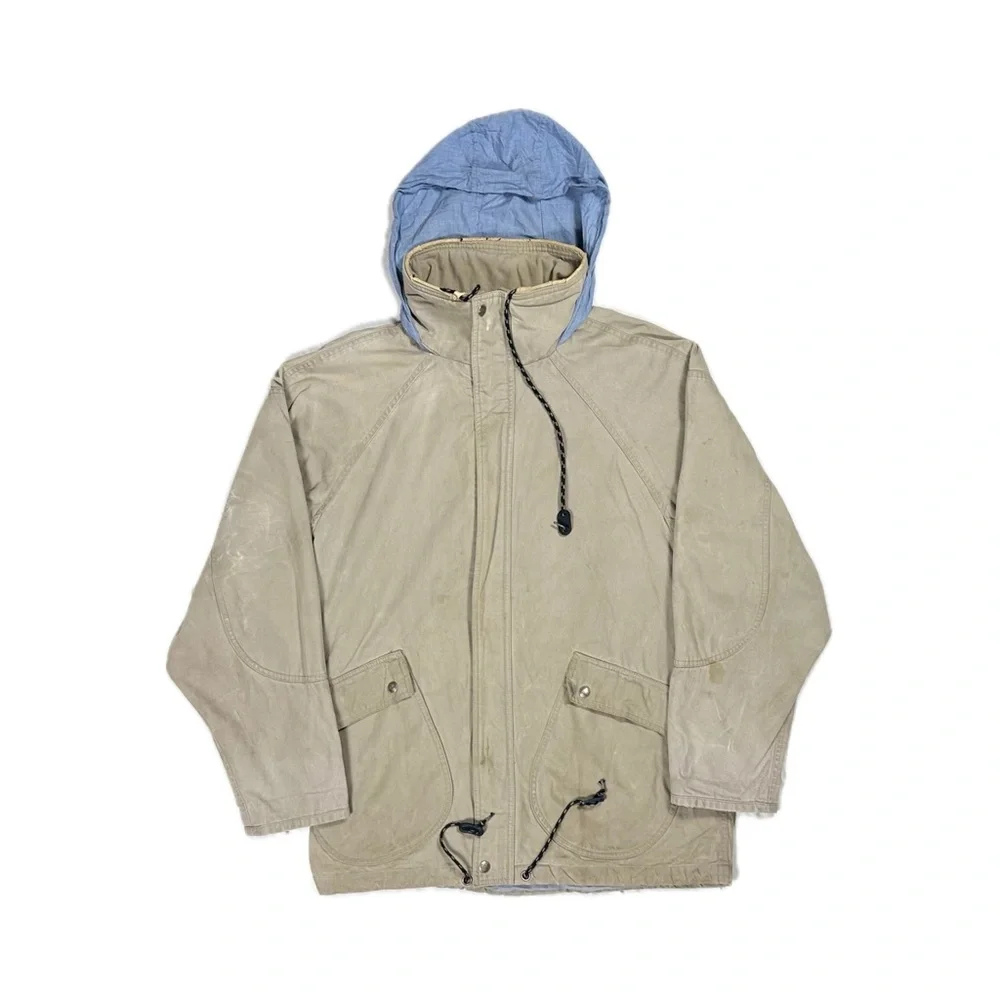 Vintage 90s Timberland Weathergear Beige Zip Up Hooded Heavy Jacket Men's Small